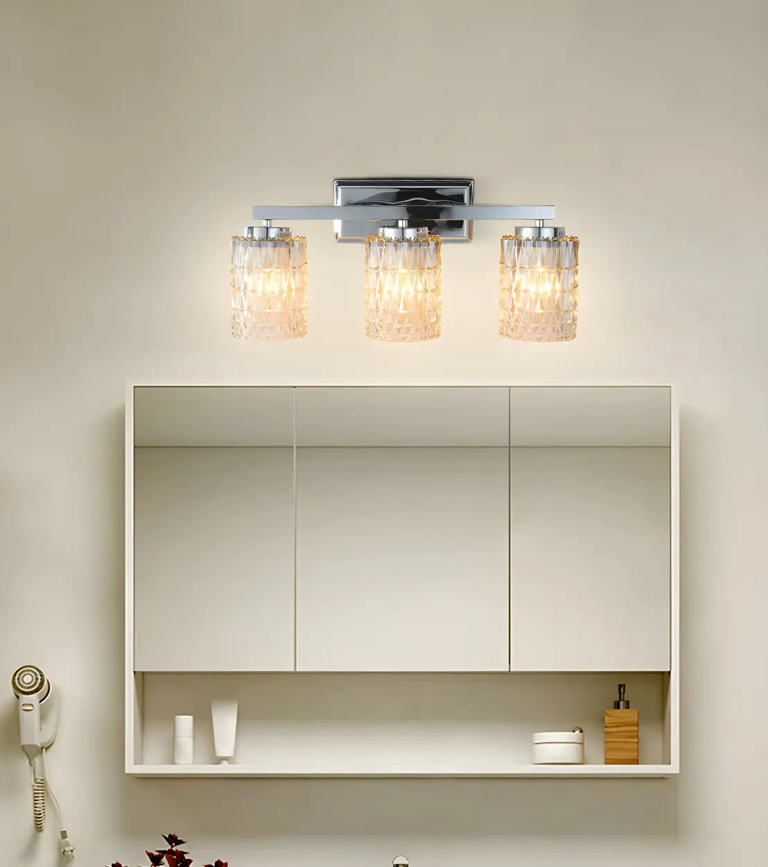 Elegant Prismatic Glass Cylinder 3-Light Vanity Light Image - 15