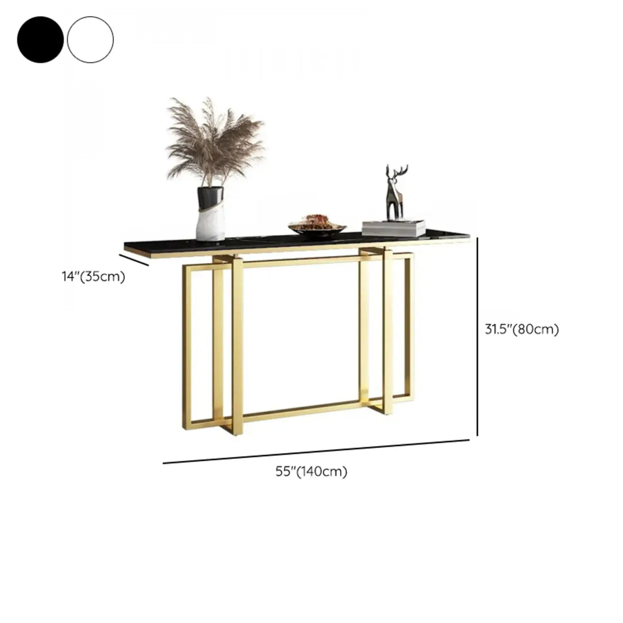 Elegant Rectangle Faux Marble Gold Trestle Console Table Image - 11