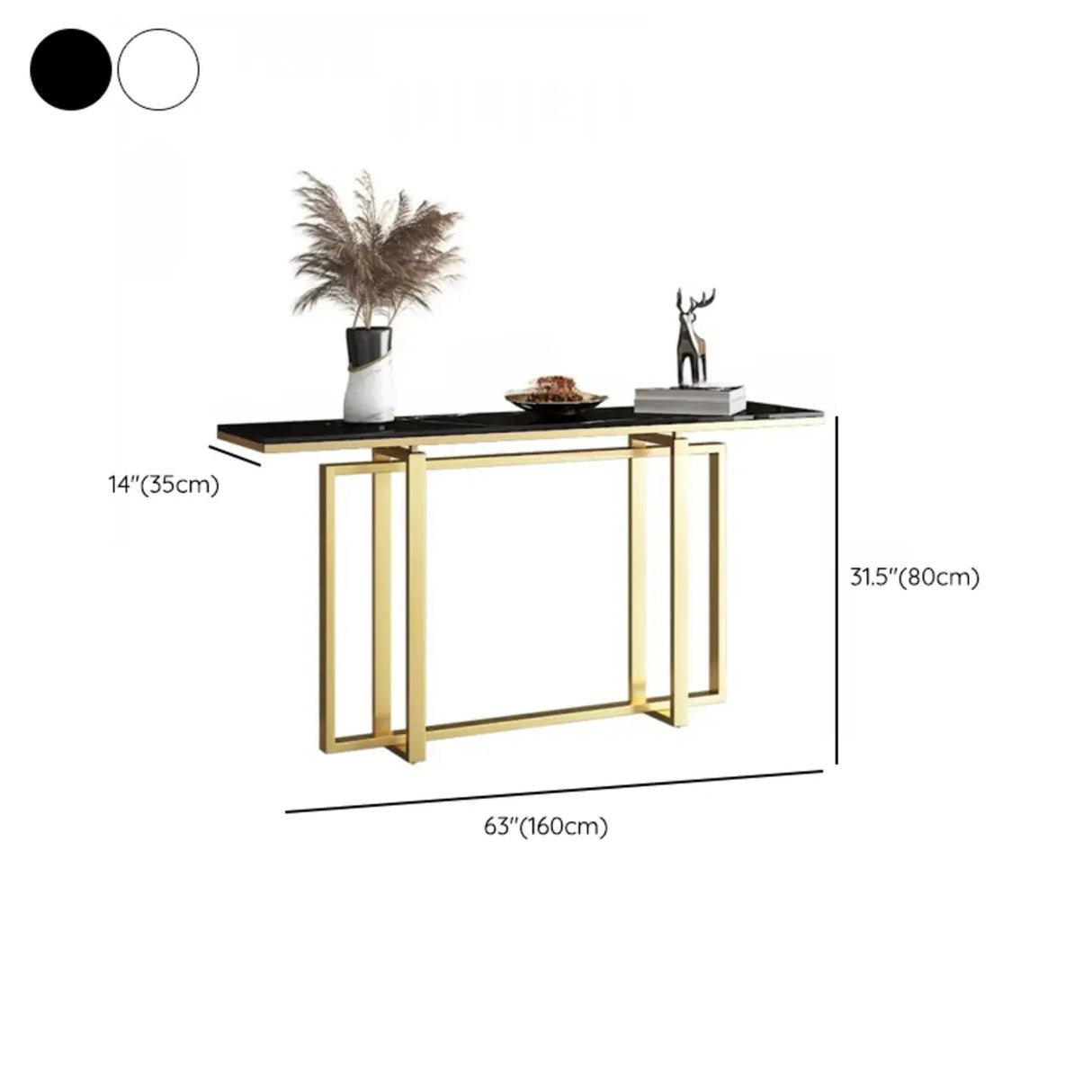 Elegant Rectangle Faux Marble Gold Trestle Console Table Image - 12