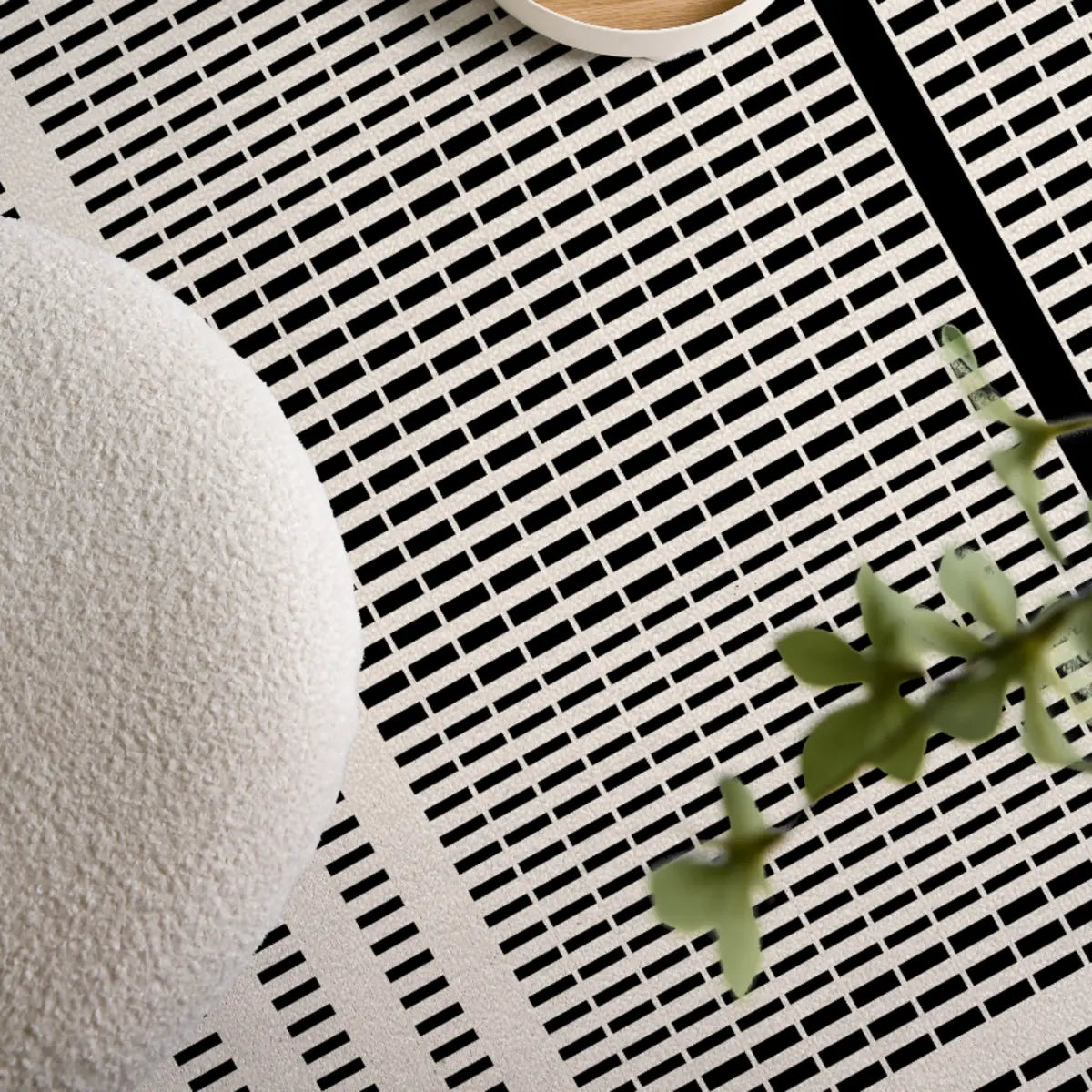 Elegant Rectangle Woven Black White Abstract Area Rug Image - 8