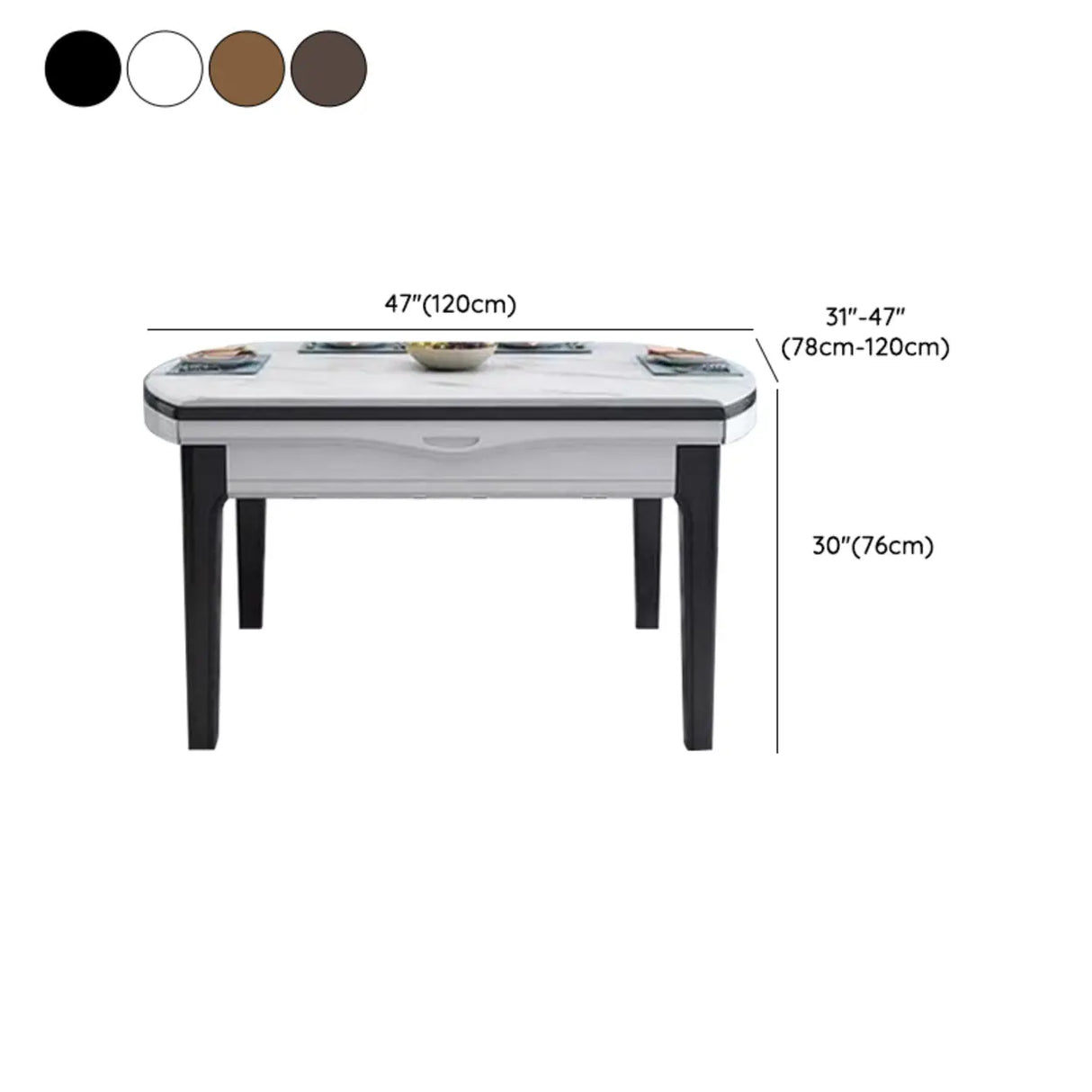 Elegant Rectangular Marble Dining Table White Extendable