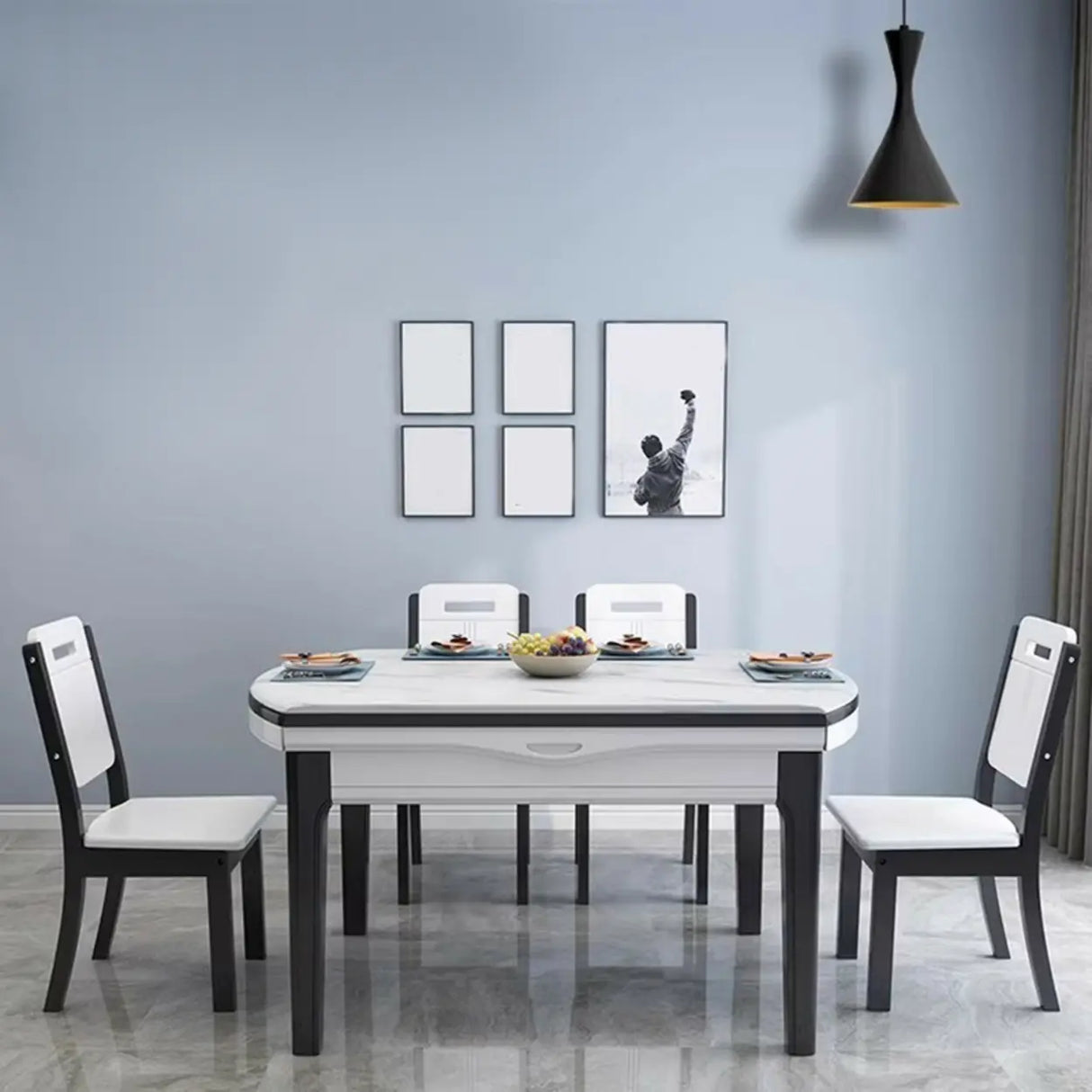 Elegant Rectangular Marble Dining Table White Extendable Image - 4