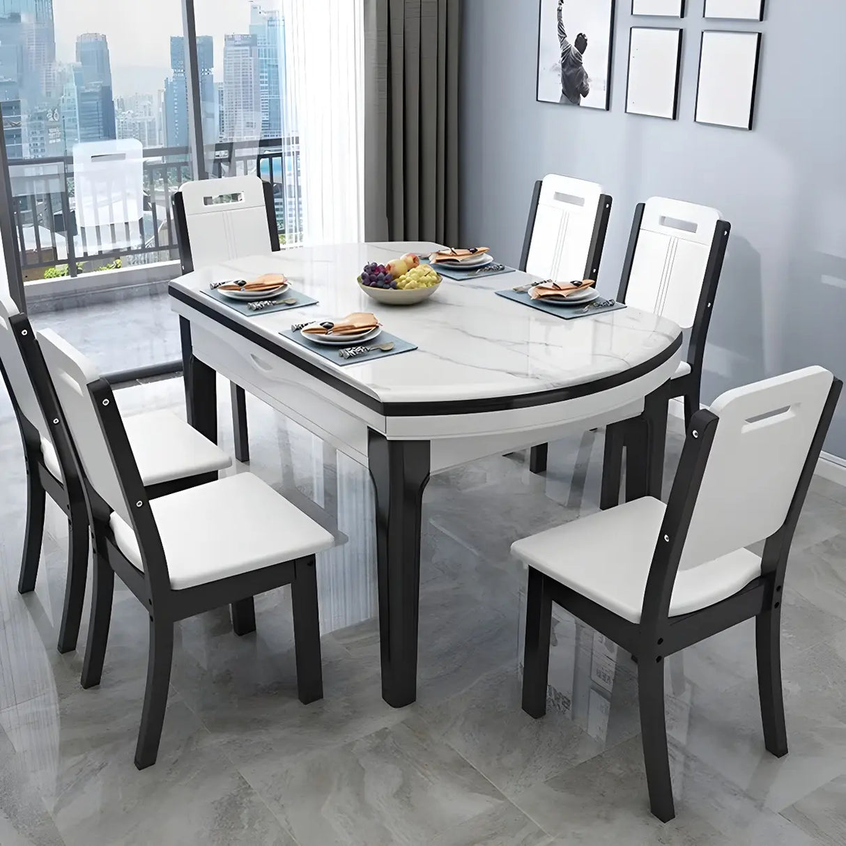 Elegant Rectangular Marble Dining Table White Extendable Image - 6