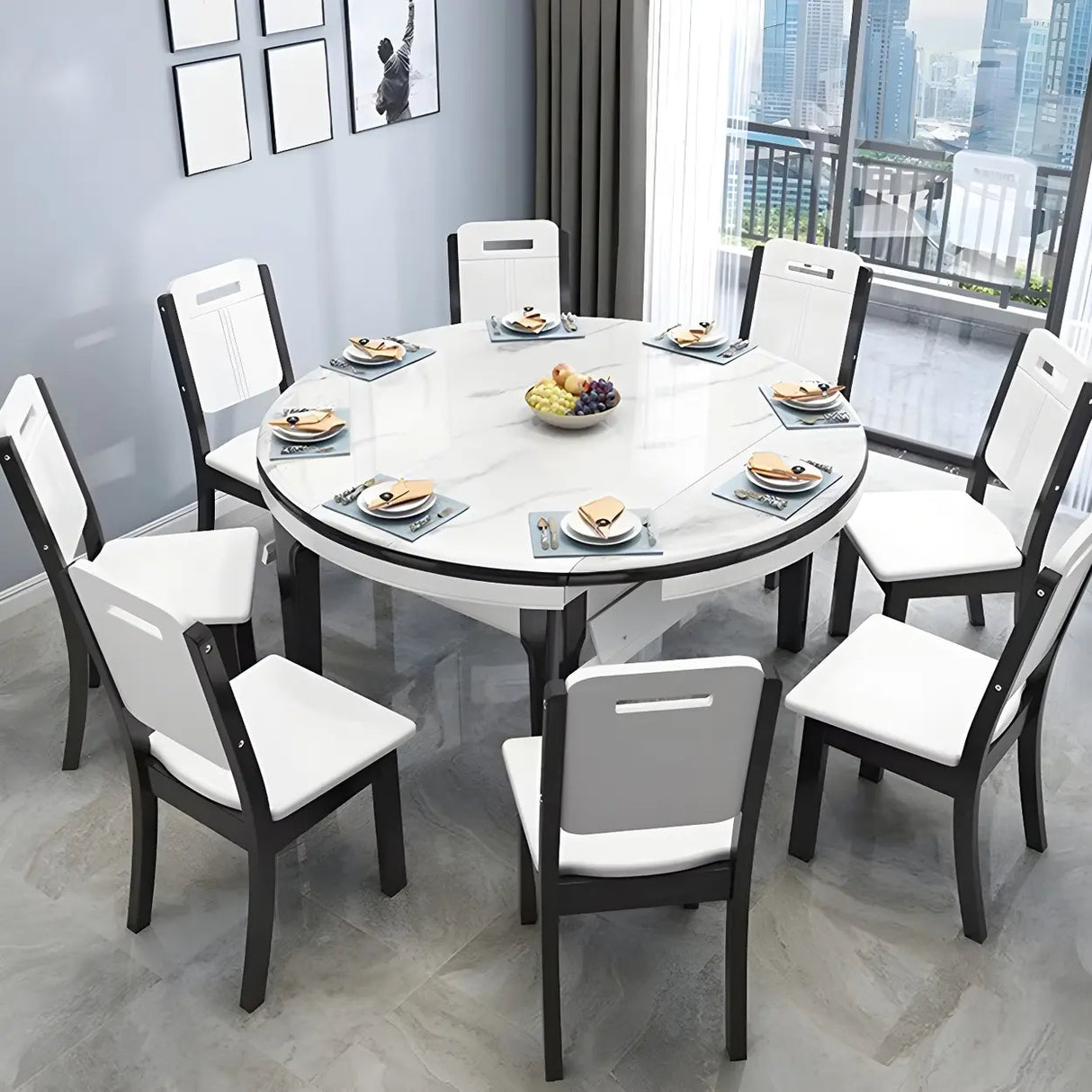 Elegant Rectangular Marble Dining Table White Extendable Image - 7