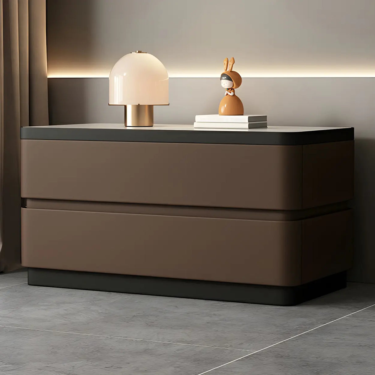 Elegant Rectangular Faux Leather Cream Storage Nightstand Image - 11