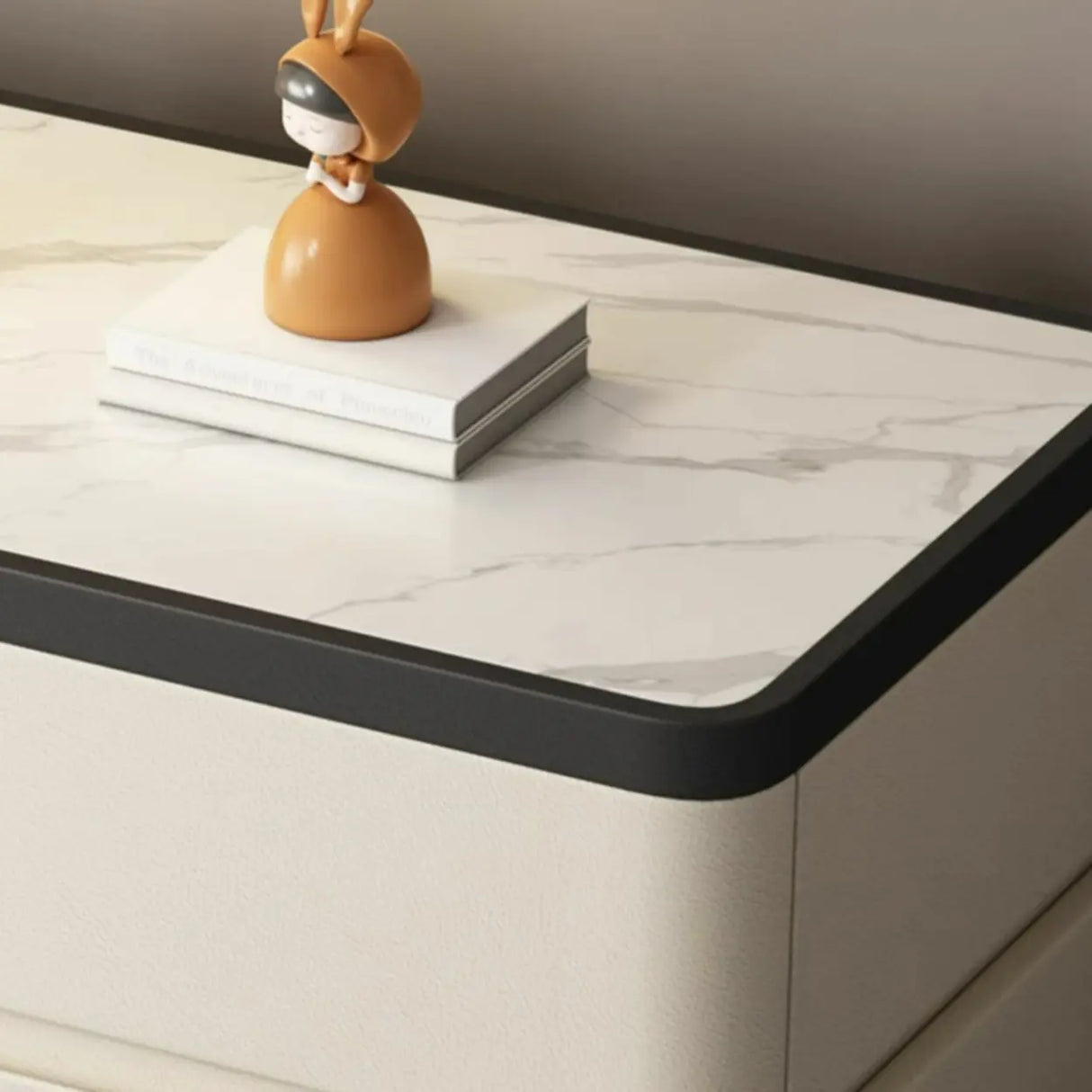 Elegant Rectangular Faux Leather Cream Storage Nightstand Image - 12