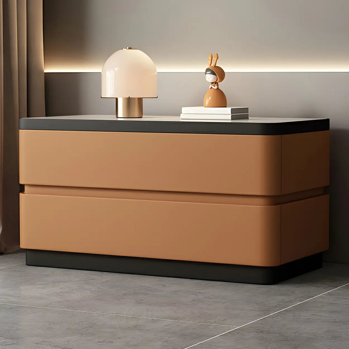 Elegant Rectangular Faux Leather Cream Storage Nightstand Image - 13