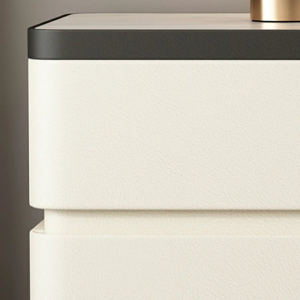 Elegant Rectangular Faux Leather Cream Storage Nightstand Image - 14
