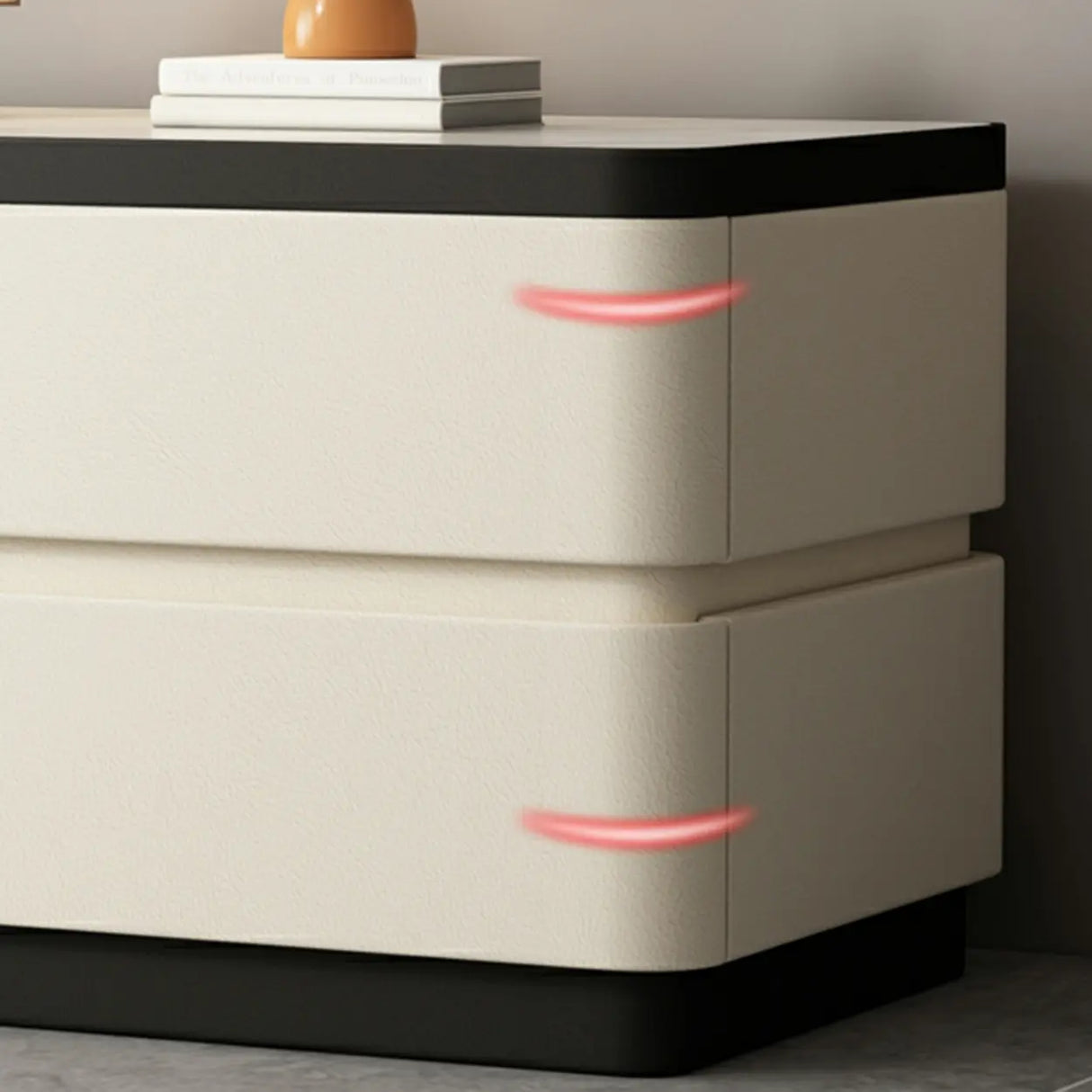 Elegant Rectangular Faux Leather Cream Storage Nightstand Image - 16