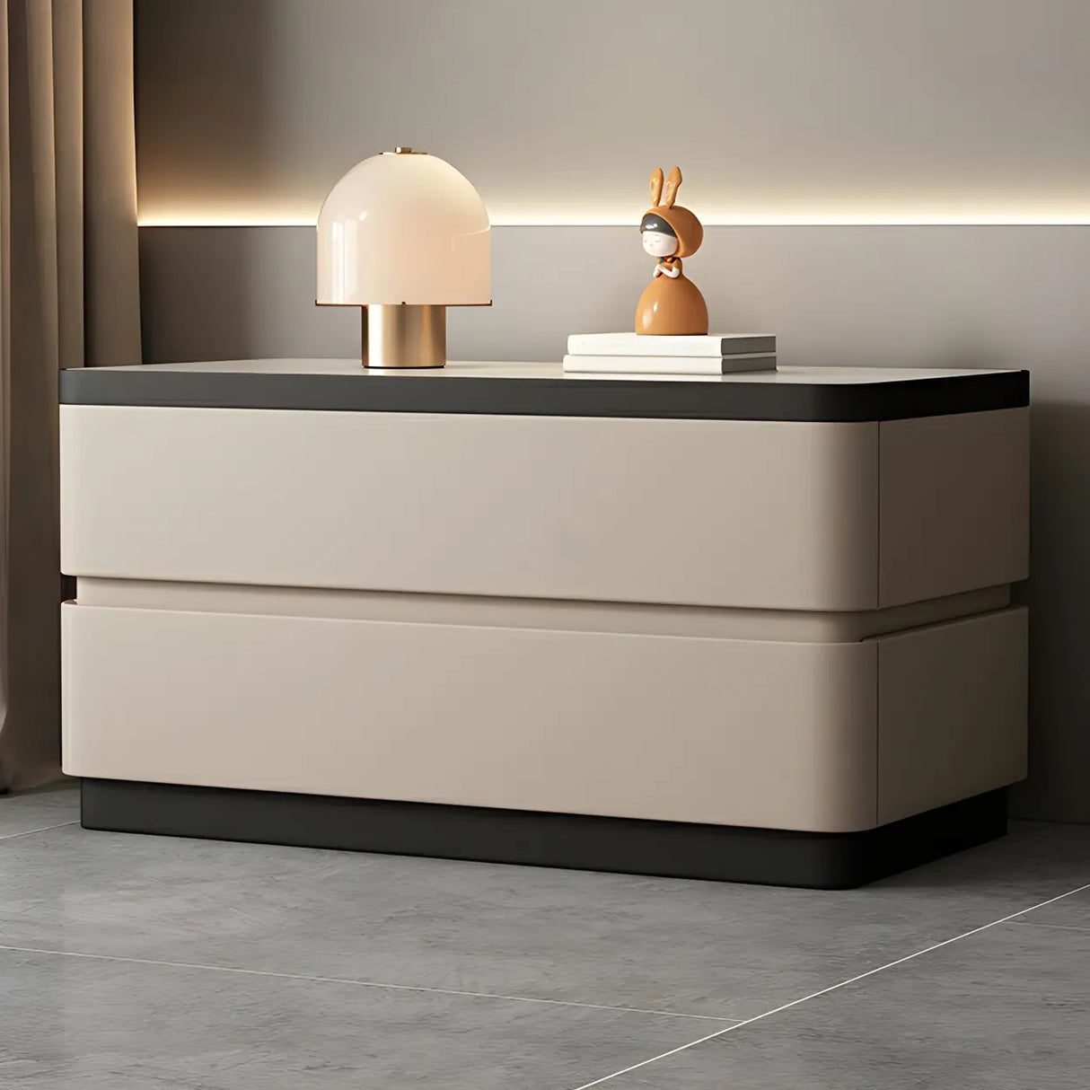 Elegant Rectangular Faux Leather Cream Storage Nightstand Image - 17