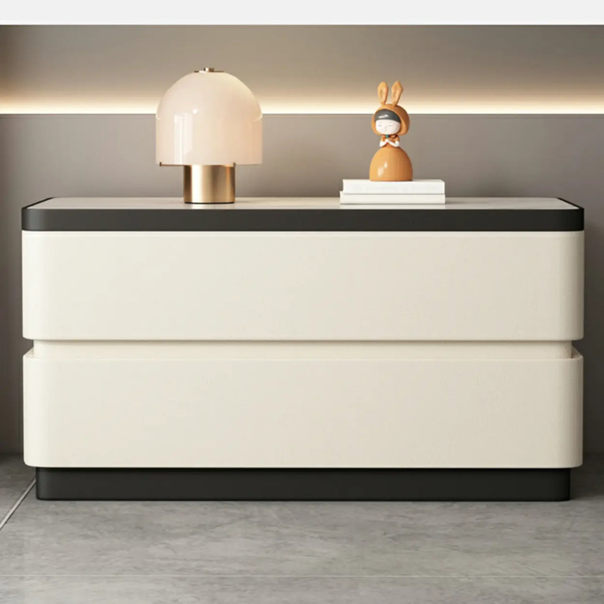 Elegant Rectangular Faux Leather Cream Storage Nightstand Image - 1