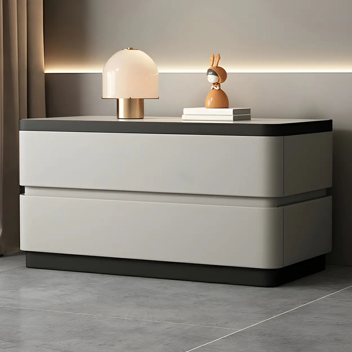 Elegant Rectangular Faux Leather Cream Storage Nightstand Image - 4