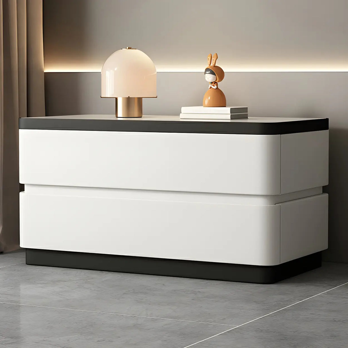 Elegant Rectangular Faux Leather Cream Storage Nightstand Image - 5