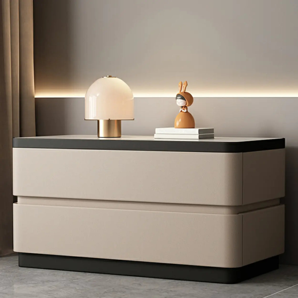 Elegant Rectangular Faux Leather Cream Storage Nightstand Image - 6