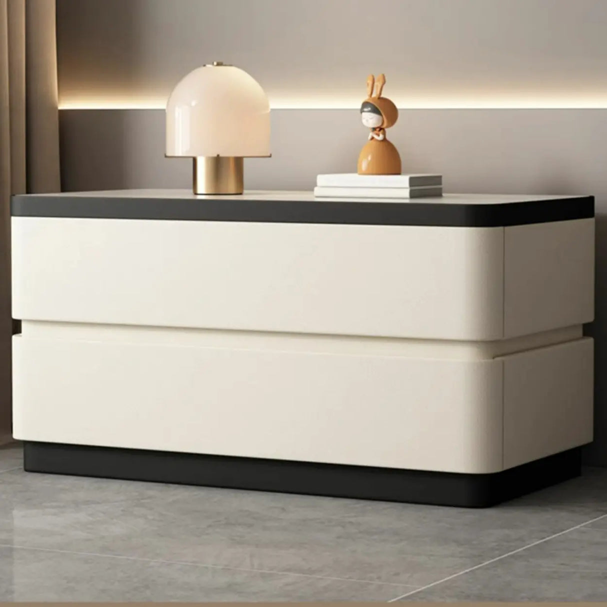 Elegant Rectangular Faux Leather Cream Storage Nightstand Image - 7