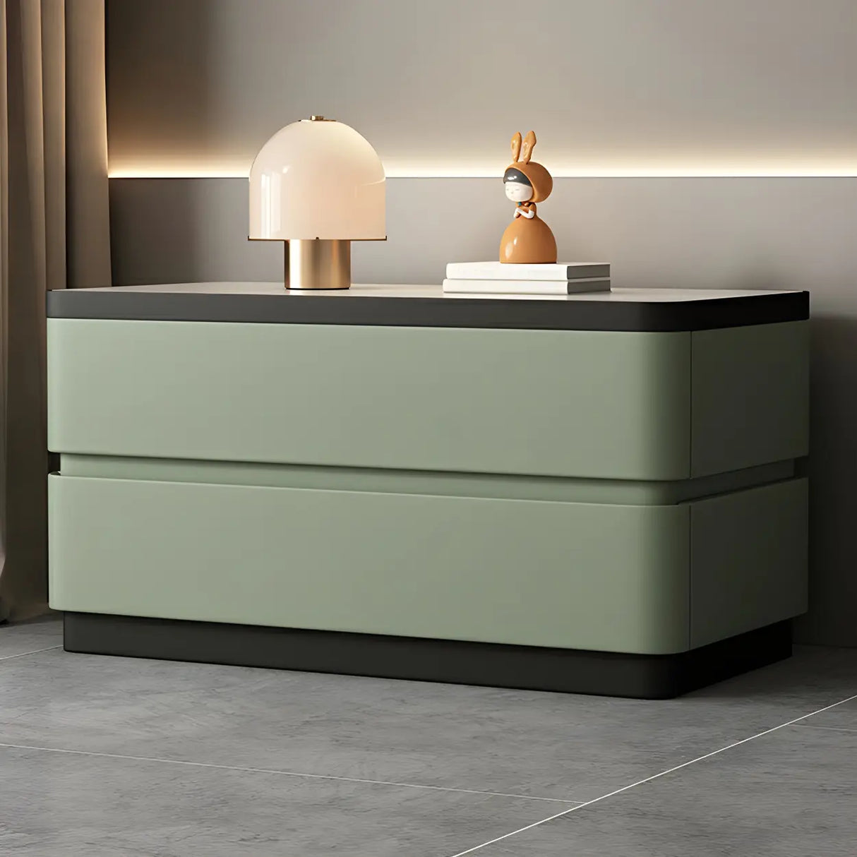 Elegant Rectangular Faux Leather Cream Storage Nightstand Image - 8