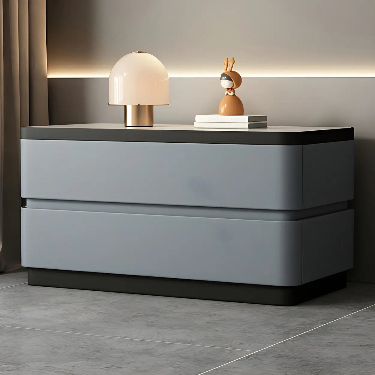 Elegant Rectangular Faux Leather Cream Storage Nightstand Image - 9