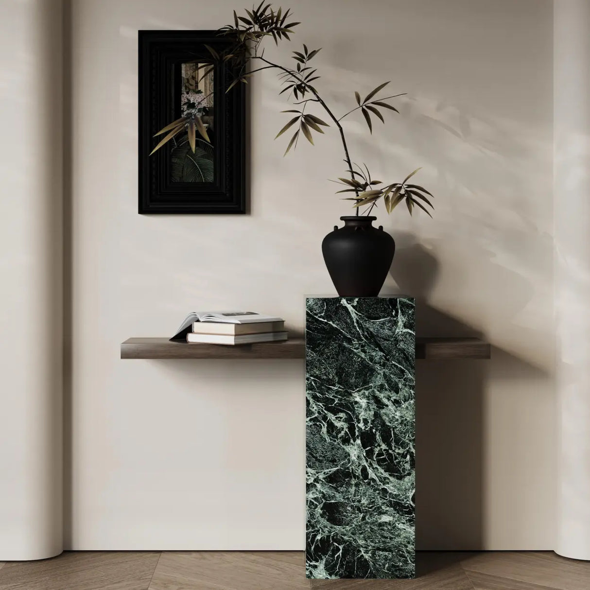 Elegant Rectangular Stone Black Accent Console Table Image - 3