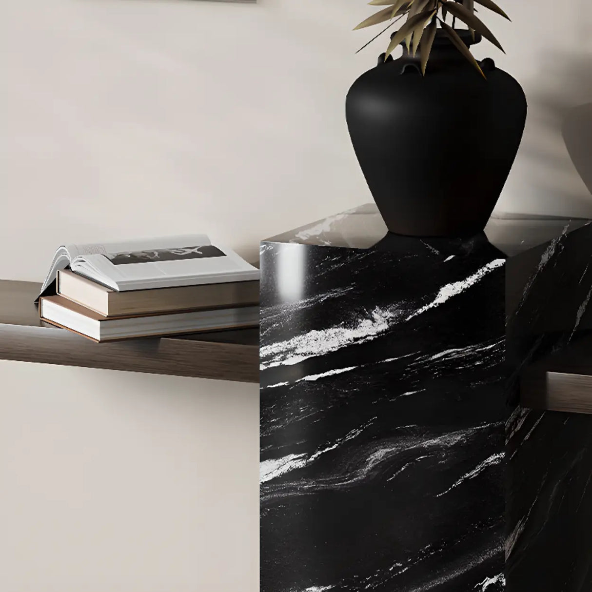 Elegant Rectangular Stone Black Accent Console Table Image - 6