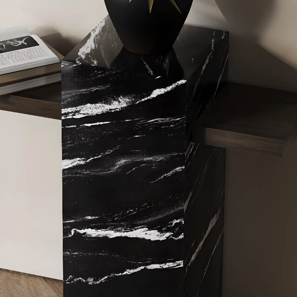 Elegant Rectangular Stone Black Accent Console Table Image - 7