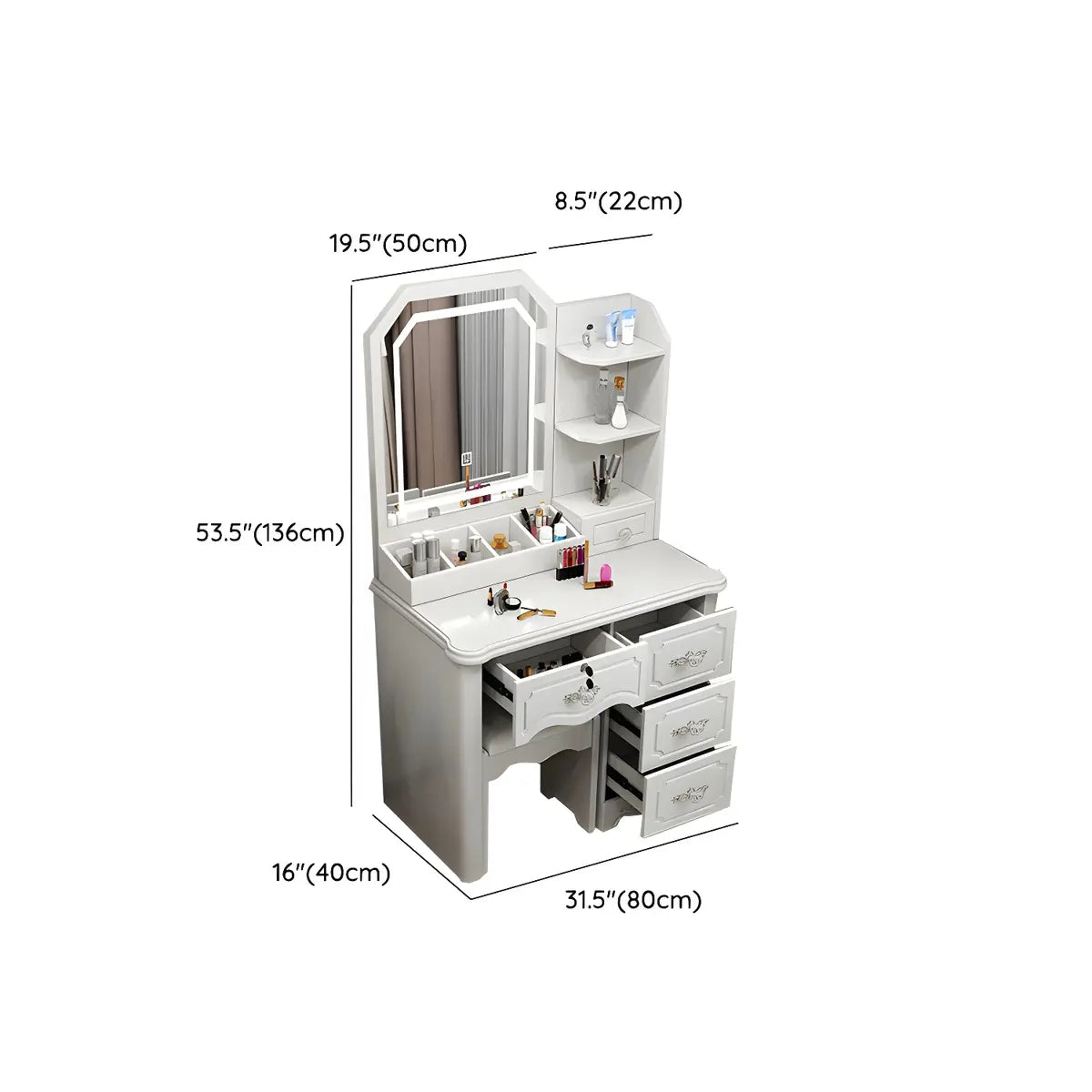 Elegant Rectangular Wood Bedroom White Drawer Makeup Vanity Image - 14