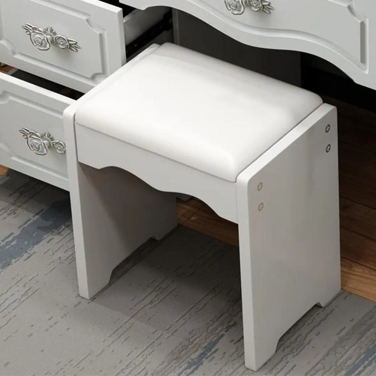 Elegant Rectangular Wood Bedroom White Drawer Makeup Vanity Image - 8