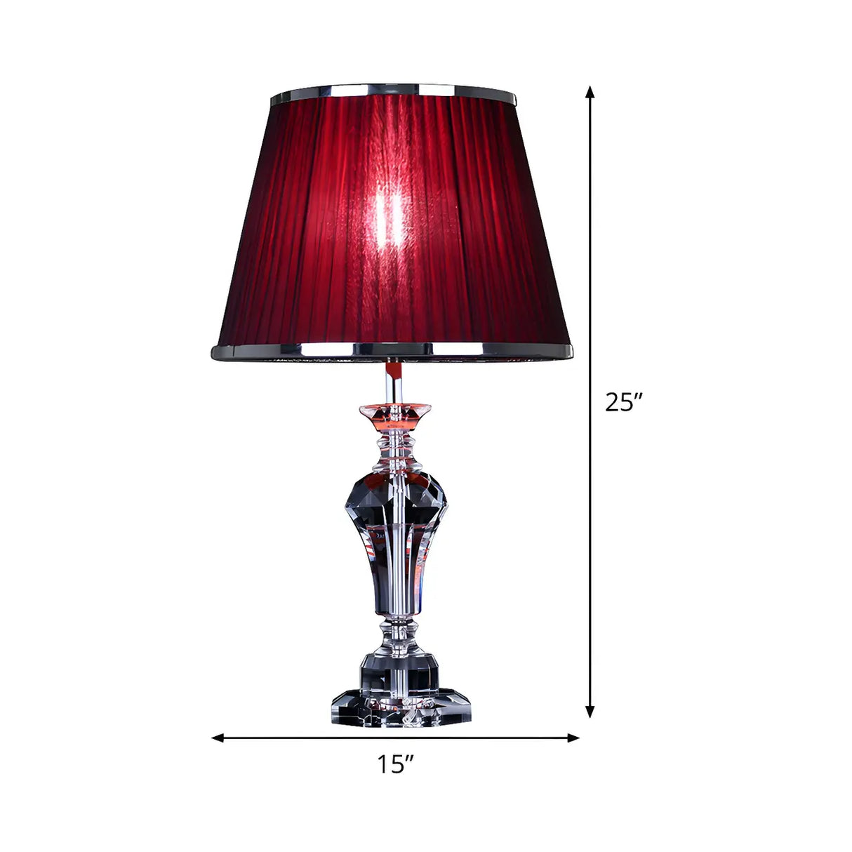 Elegant Red Fabric Faceted Crystal Base Table Lamp Image - 6