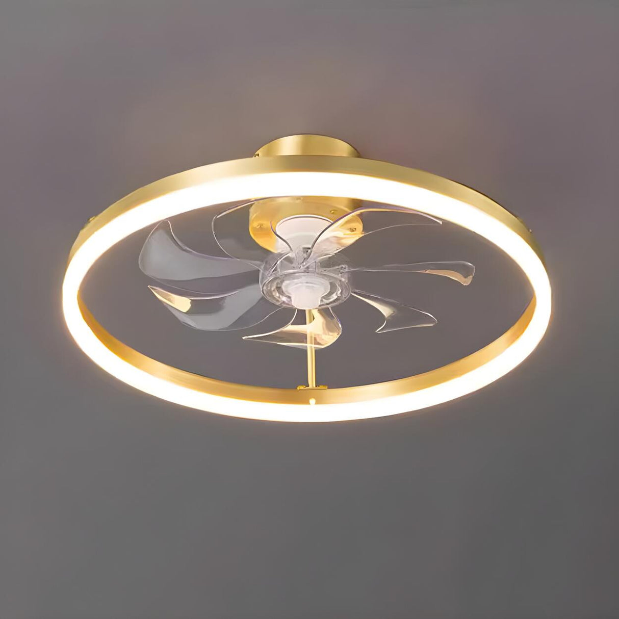 Elegant Ring Crystal Flower Brass Ceiling Fan Light Image - 11