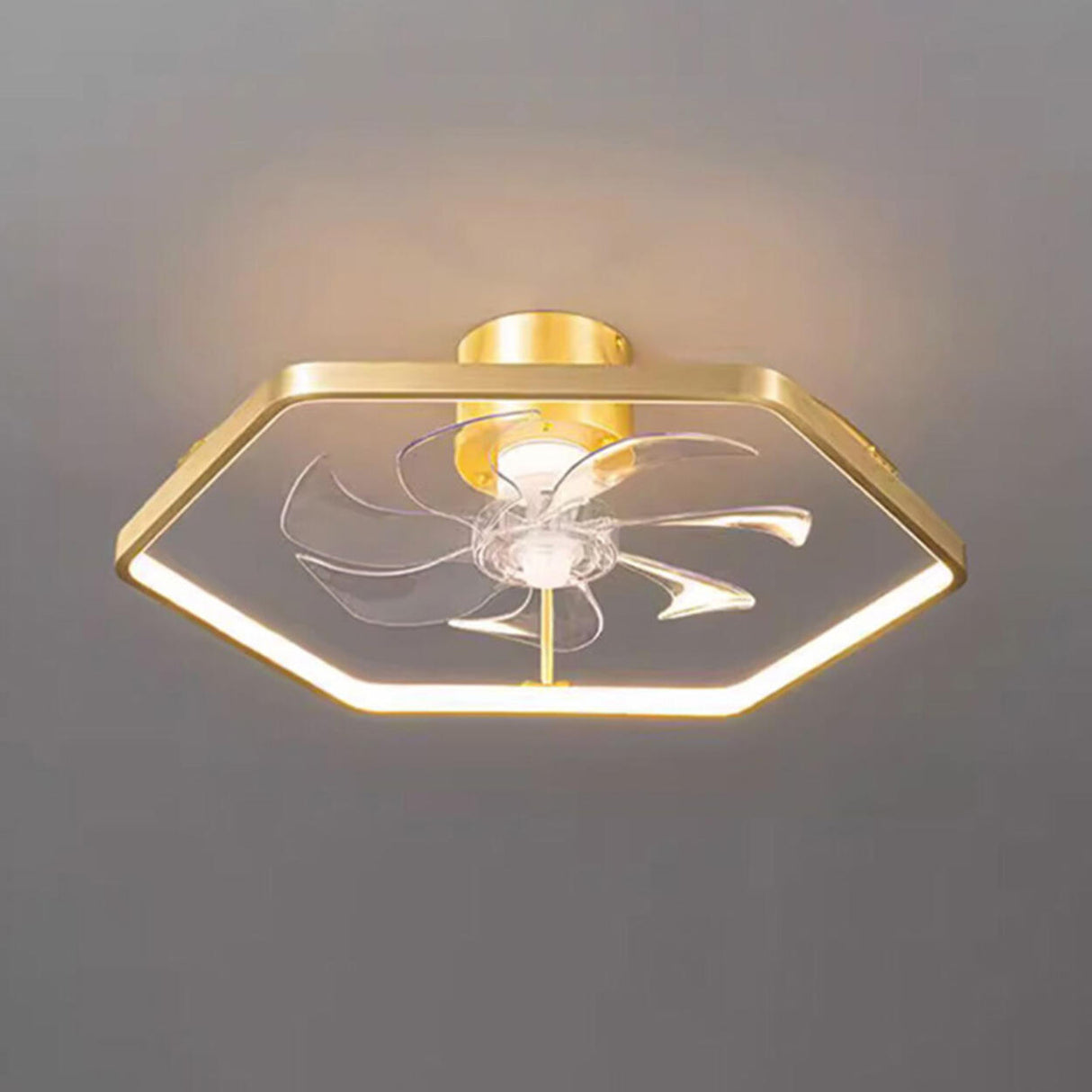 Elegant Ring Crystal Flower Brass Ceiling Fan Light Image - 3