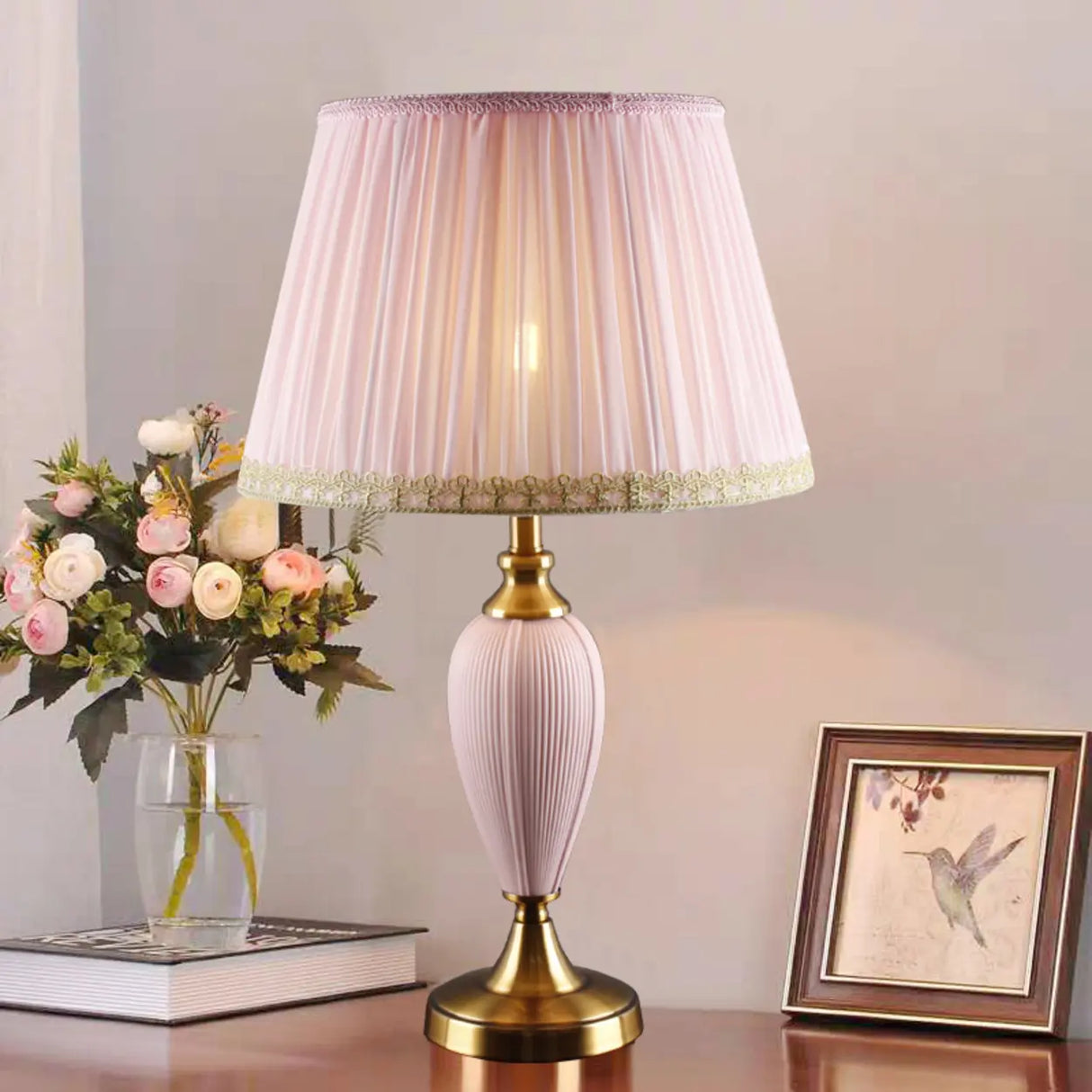 Romantic Vase Metal Table Lamp for Bedroom, Pink, 20" Image - 1