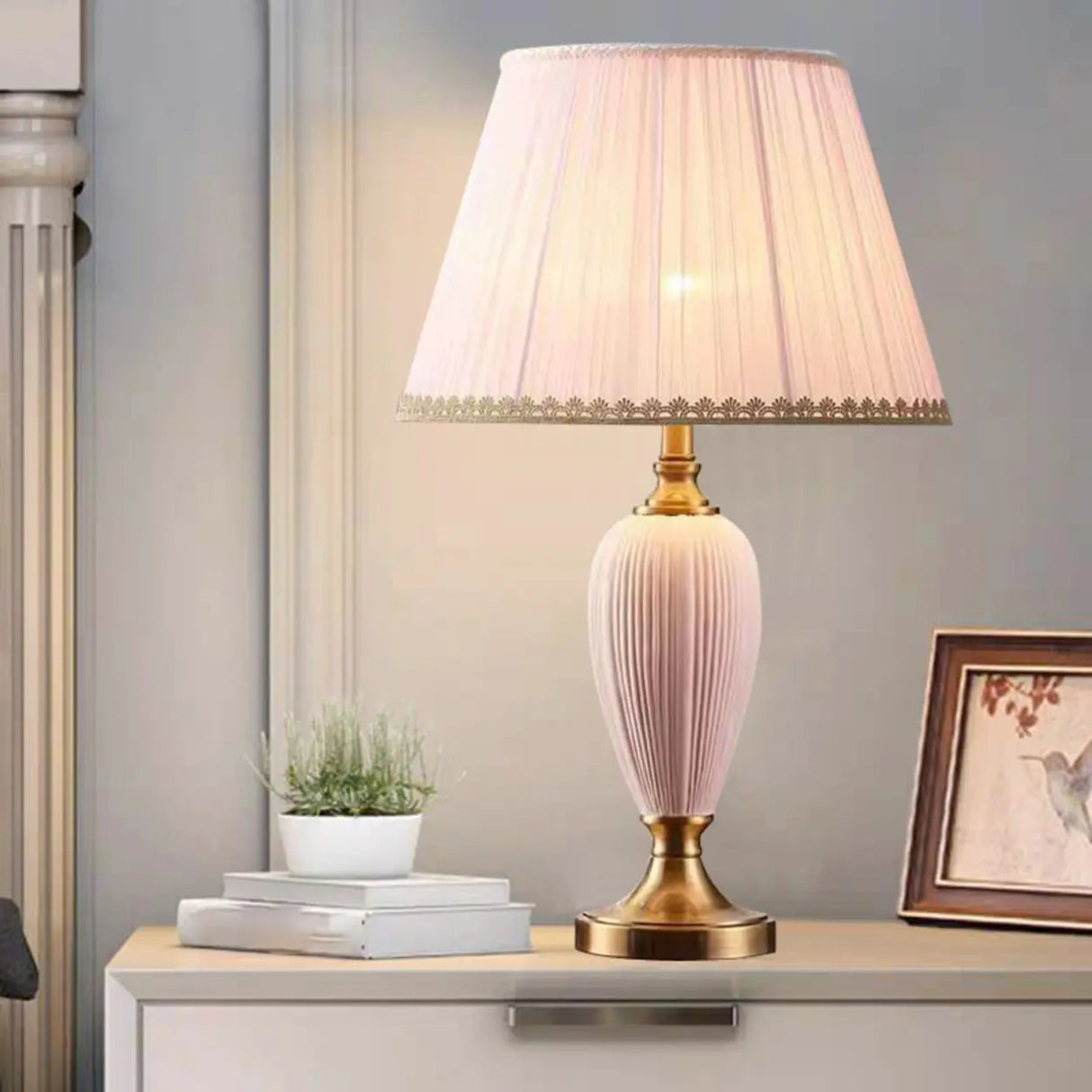 Romantic Vase Metal Table Lamp for Bedroom, Pink, 20" Image - 2