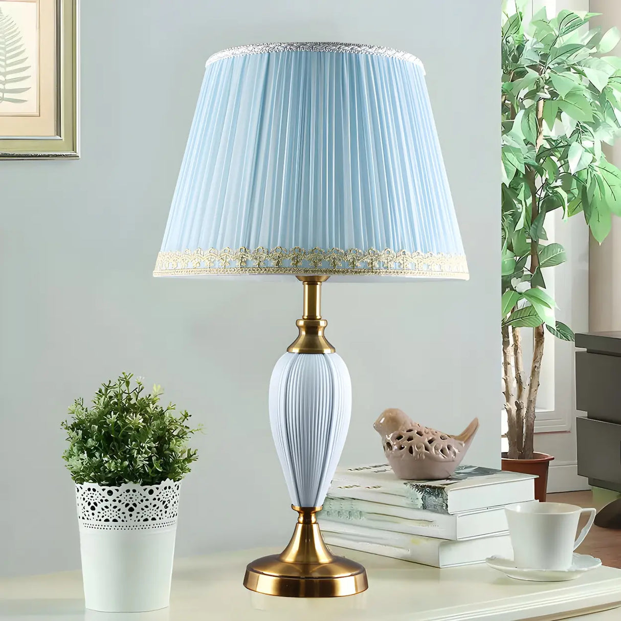 Romantic Vase Metal Table Lamp for Bedroom, Pink, 20" Image - 5