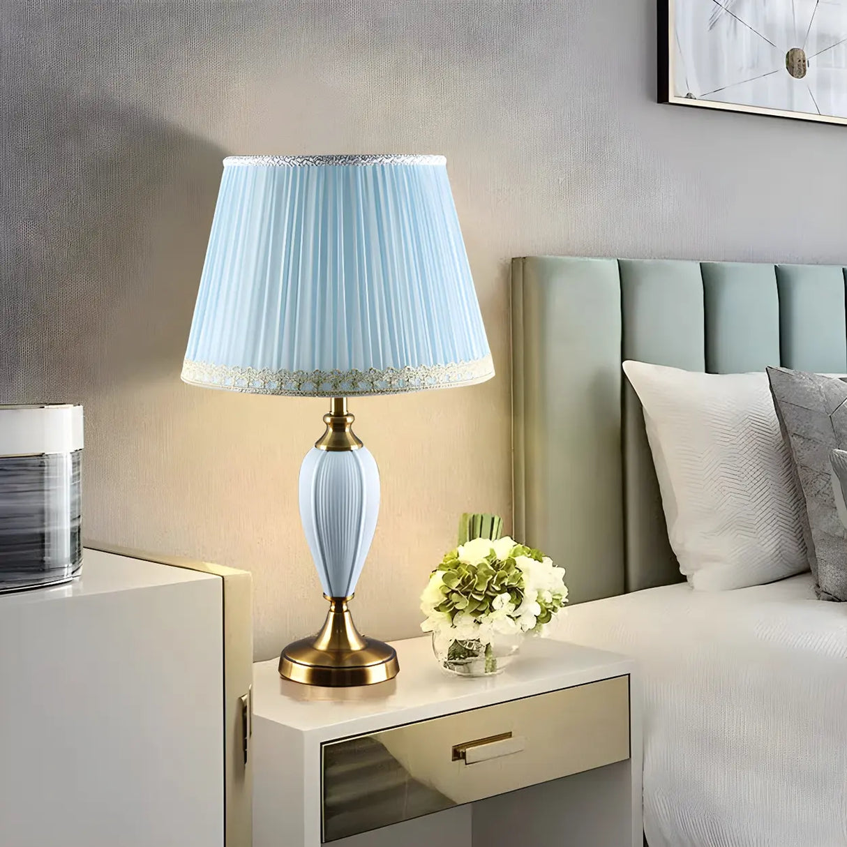 Romantic Vase Metal Table Lamp for Bedroom, Pink, 20" Image - 6