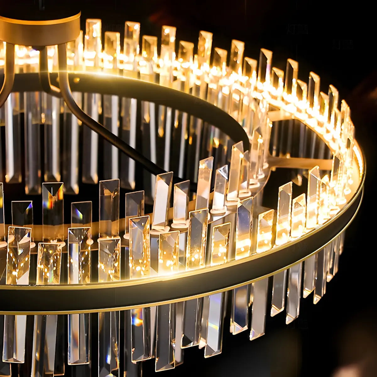 Elegant Round 2-Tiers Crystal Living Room Black Chandelier Image - 10