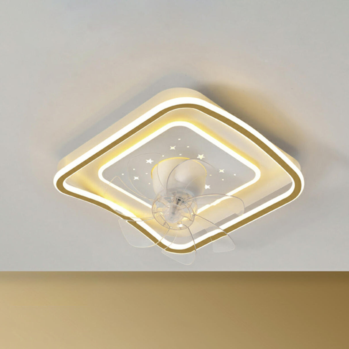 Elegant Round 7 Blade Geometric Stars Ceiling Fan Light Image - 11