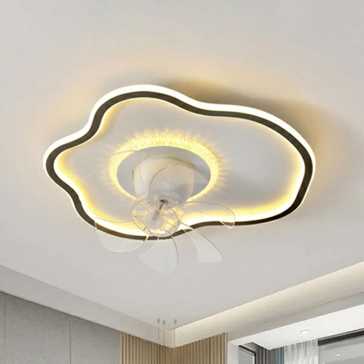 Elegant Round 7 Blade Geometric Stars Ceiling Fan Light Image - 14