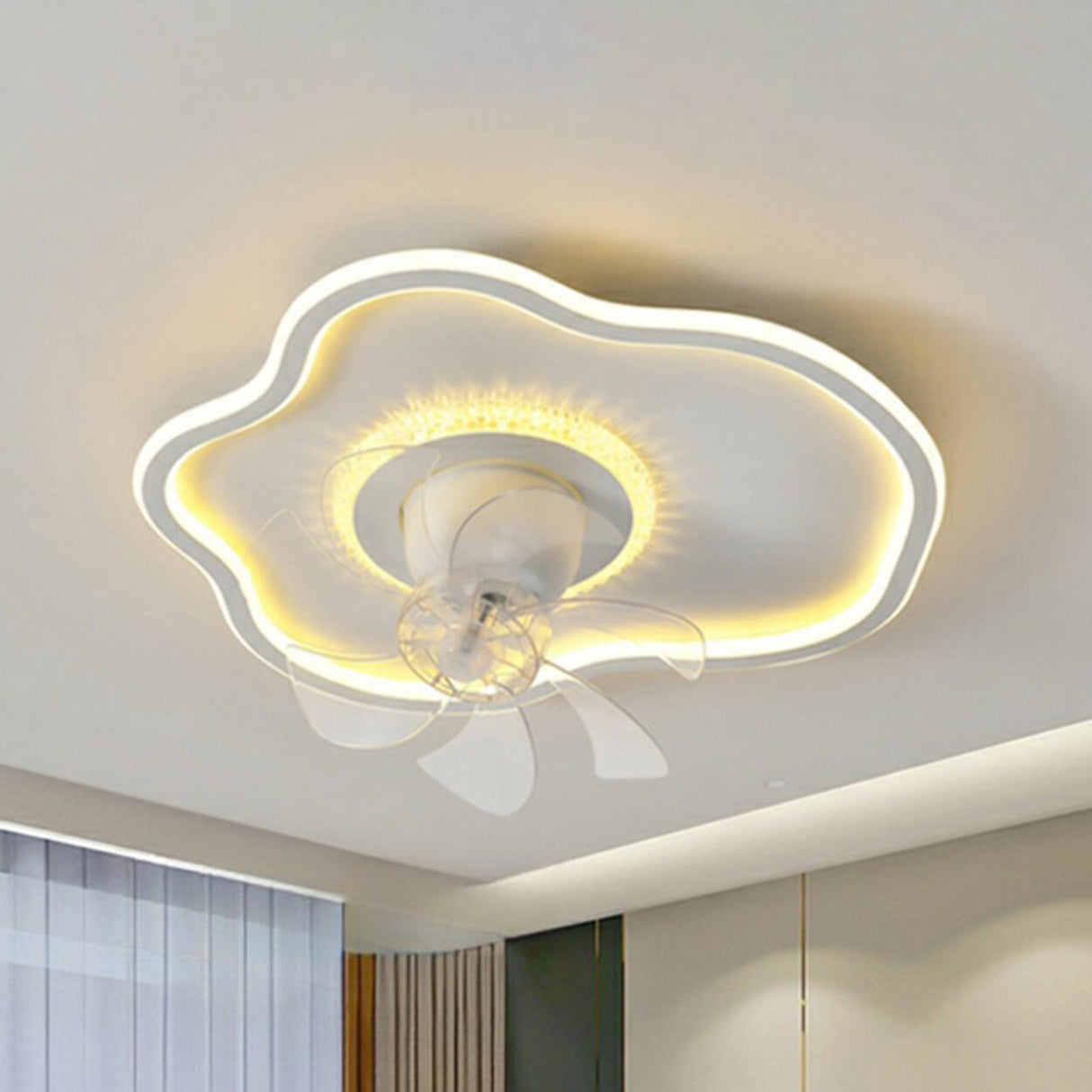 Elegant Round 7 Blade Geometric Stars Ceiling Fan Light Image - 15