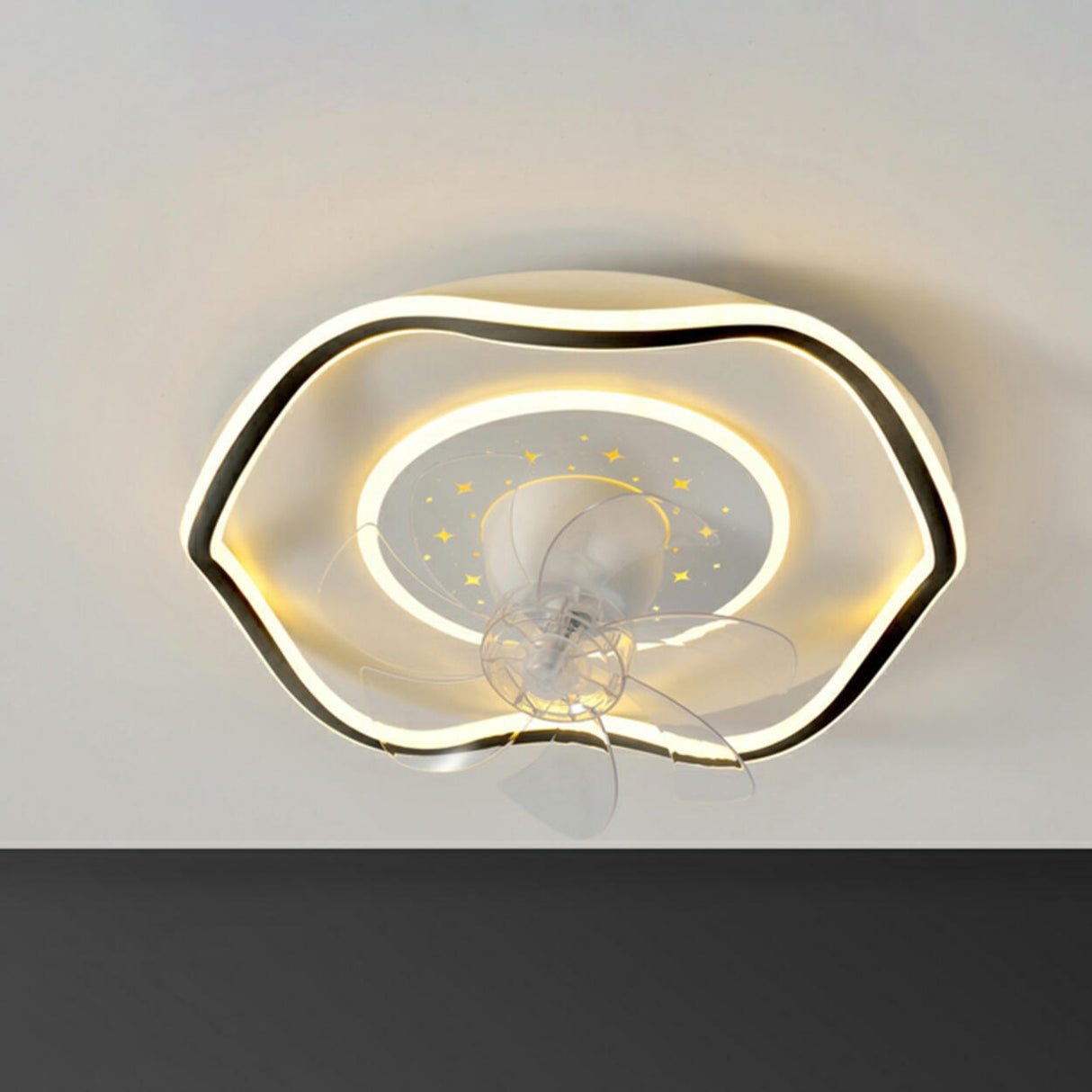 Elegant Round 7 Blade Geometric Stars Ceiling Fan Light Image - 18