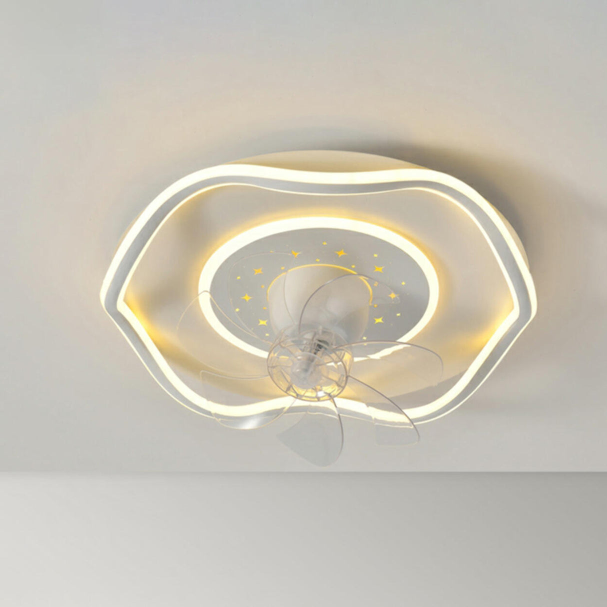 Elegant Round 7 Blade Geometric Stars Ceiling Fan Light Image - 19