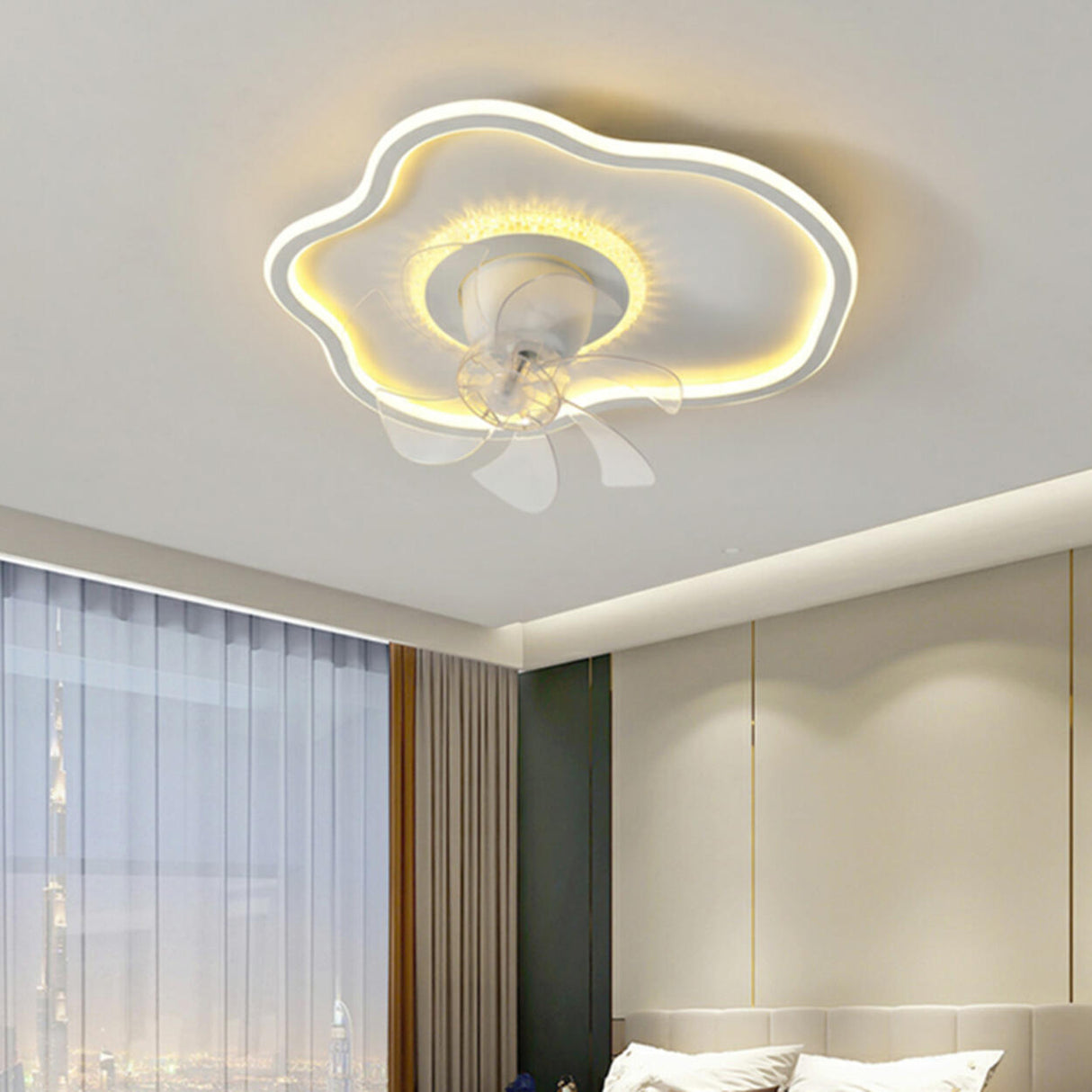Elegant Round 7 Blade Geometric Stars Ceiling Fan Light Image - 22