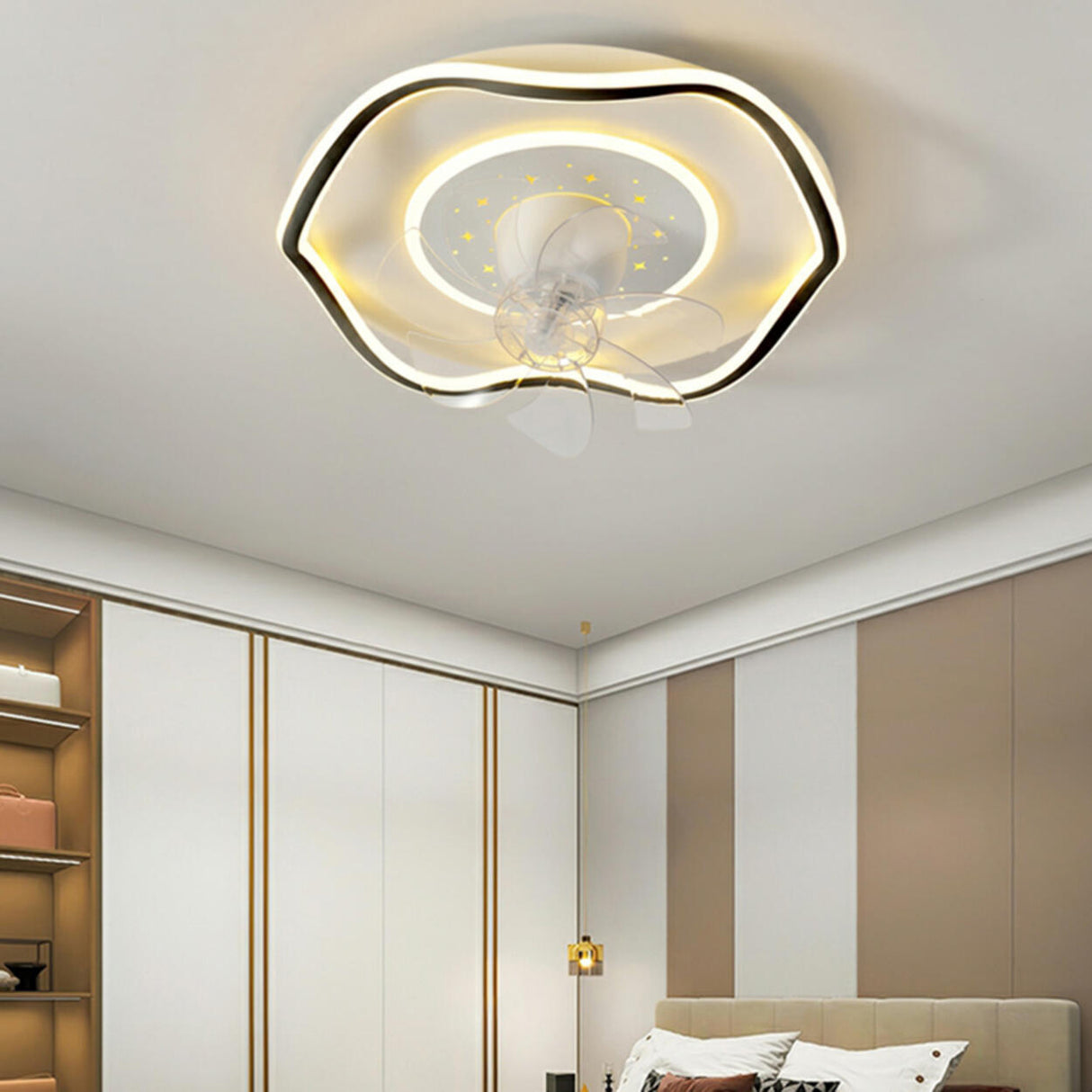Elegant Round 7 Blade Geometric Stars Ceiling Fan Light Image - 23