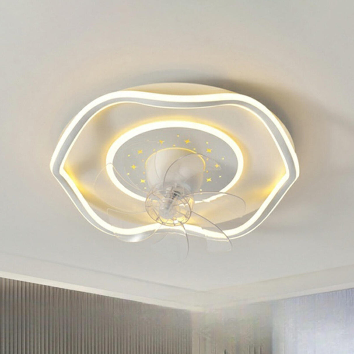 Elegant Round 7 Blade Geometric Stars Ceiling Fan Light Image - 3
