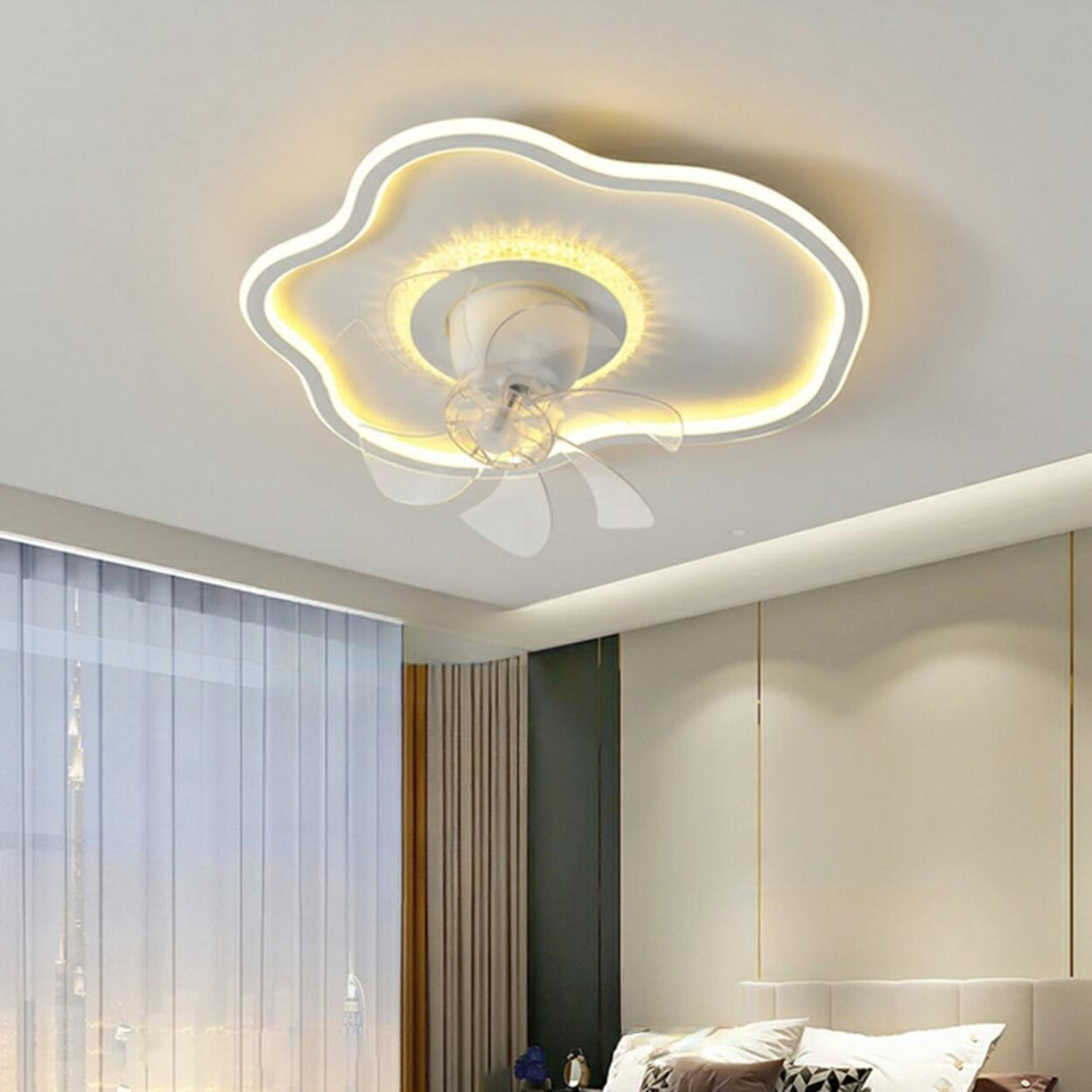 Elegant Round 7 Blade Geometric Stars Ceiling Fan Light Image - 5