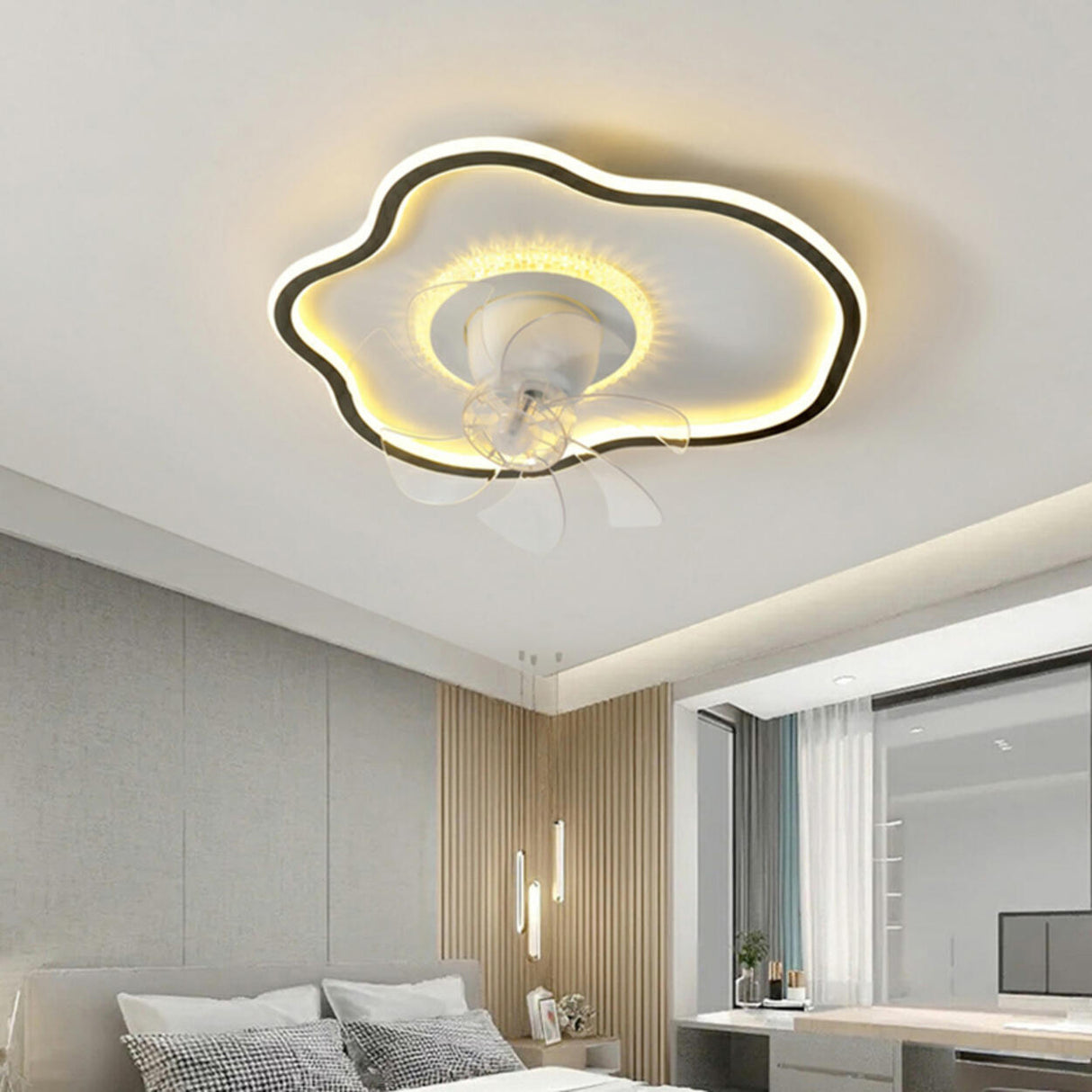 Elegant Round 7 Blade Geometric Stars Ceiling Fan Light Image - 7