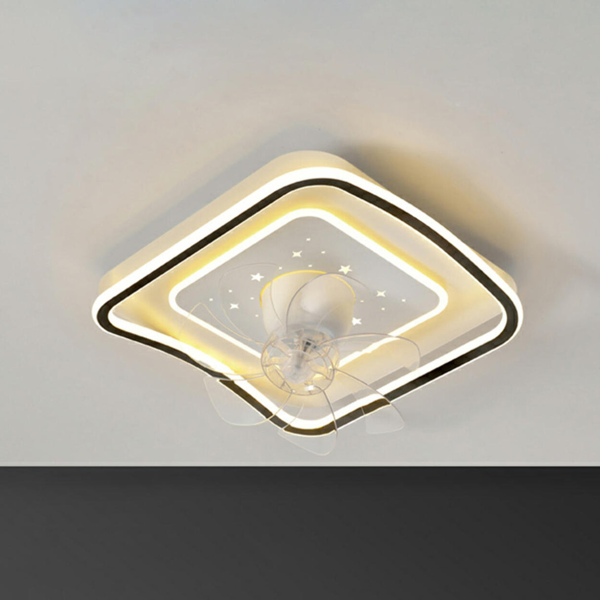 Elegant Round 7 Blade Geometric Stars Ceiling Fan Light Image - 8