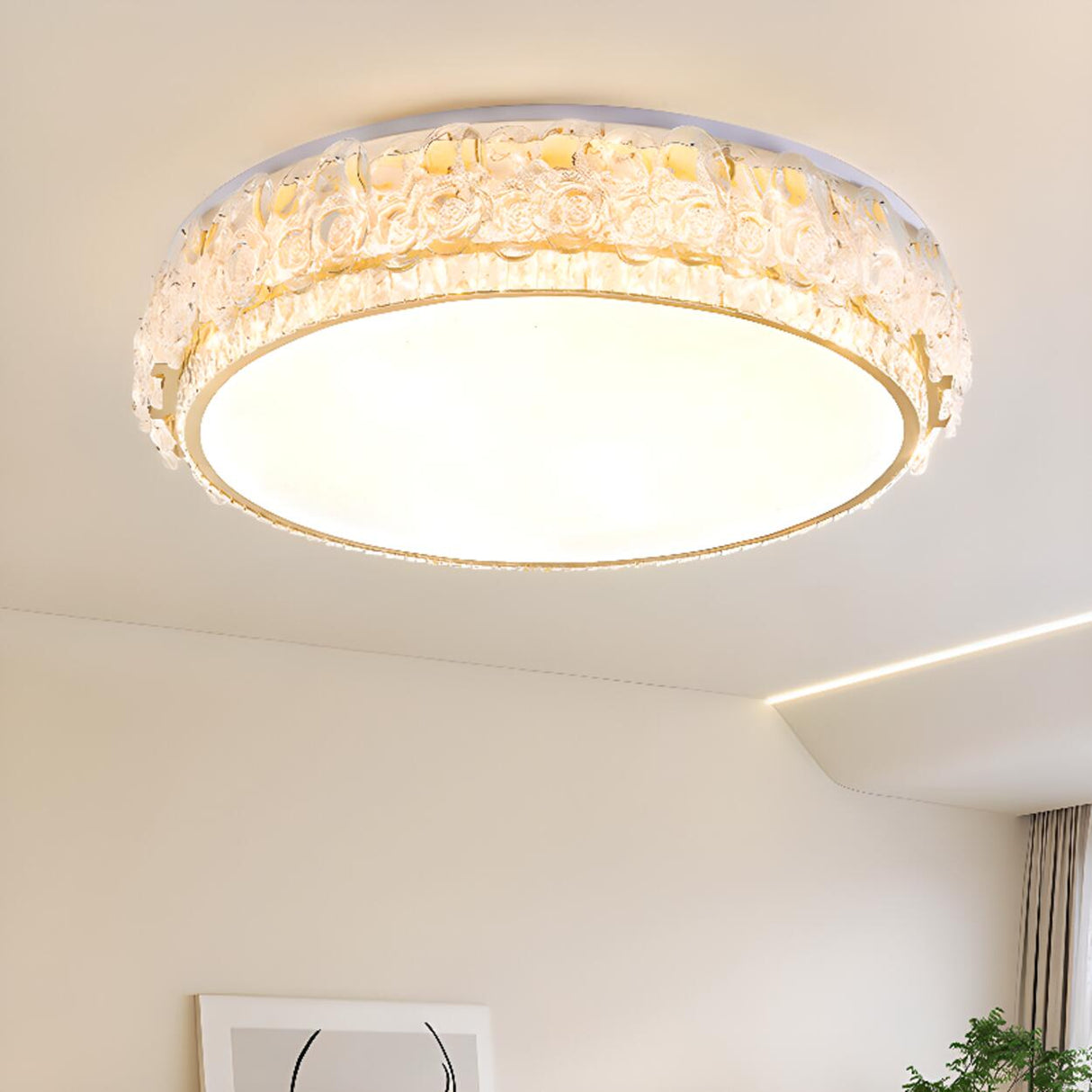 Elegant Round Drum Crystal Flush Mount Ceiling Light Image - 1