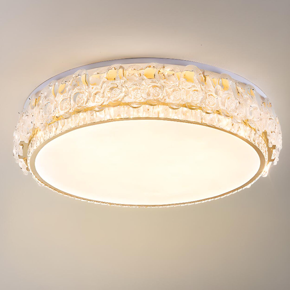 Elegant Round Drum Crystal Flush Mount Ceiling Light Image - 10