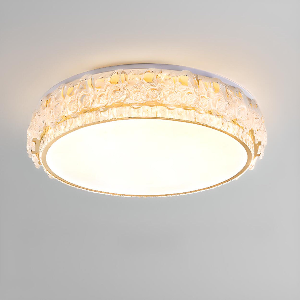 Elegant Round Drum Crystal Flush Mount Ceiling Light Image - 2