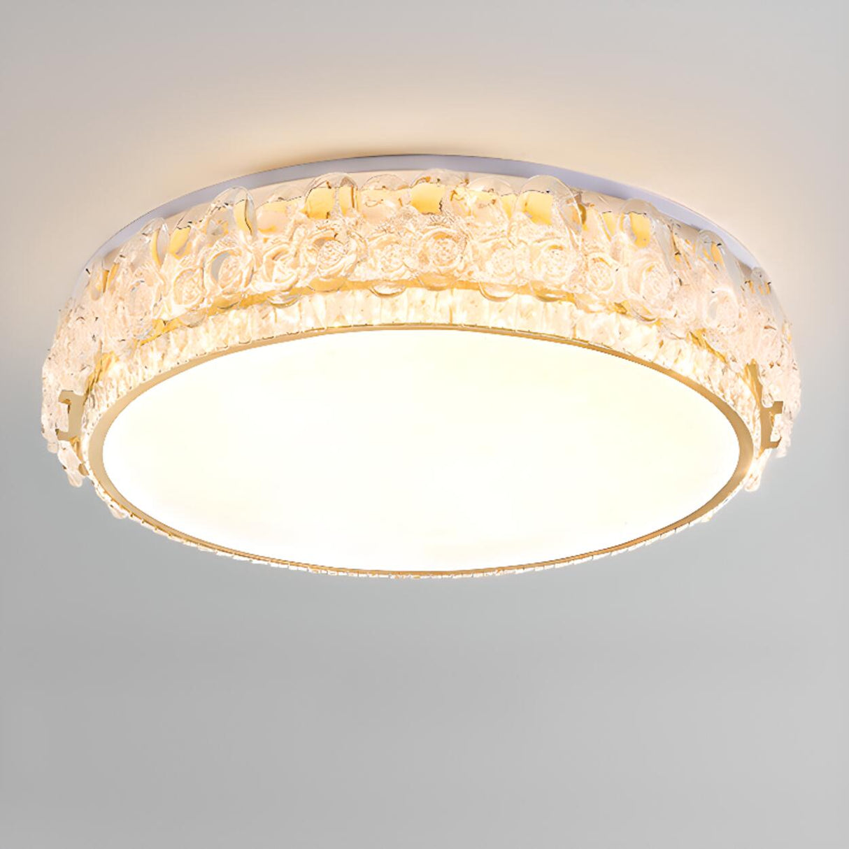 Elegant Round Drum Crystal Flush Mount Ceiling Light Image - 3