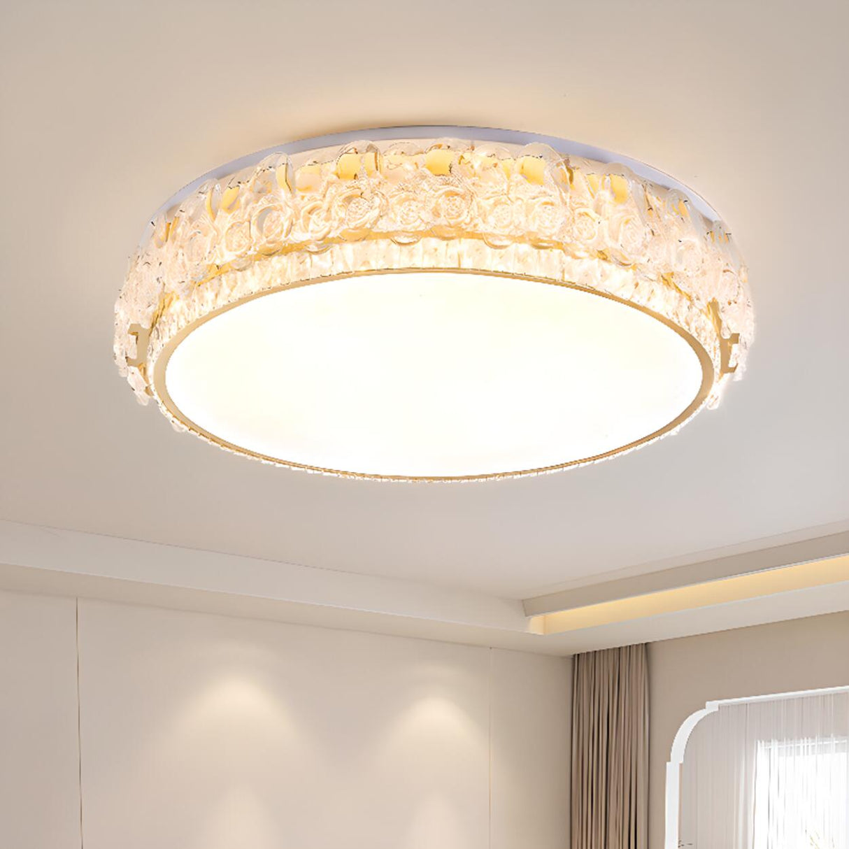 Elegant Round Drum Crystal Flush Mount Ceiling Light Image - 4